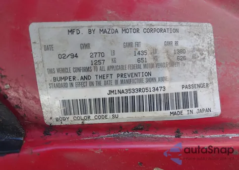 1994 Mazda Mx-5 Miata from USA, damaged, VIN JM1NA3533R0513473